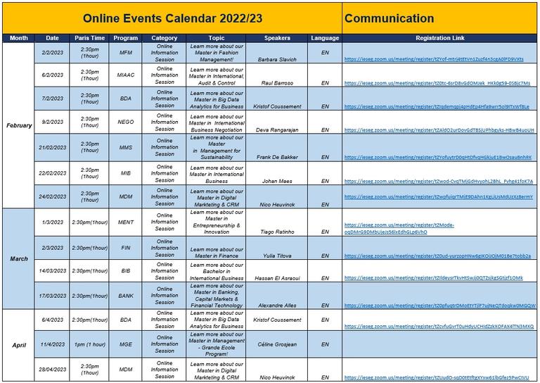 IESEG Calendar 2022 23